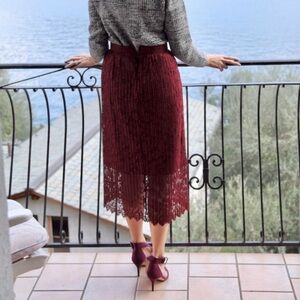 Zara lace pleated midi skirt burgundy red